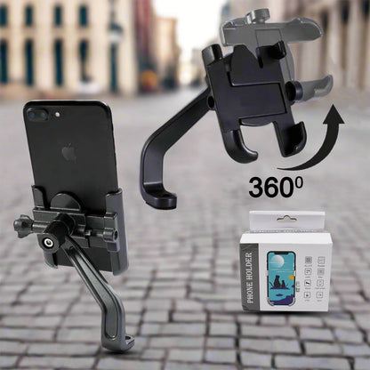 Detailed view of the aluminum alloy construction of the bike mobile holder.