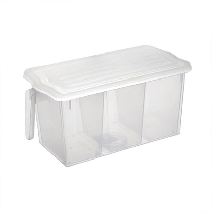 Airtight refrigerator storage box with internal dividers for various items.