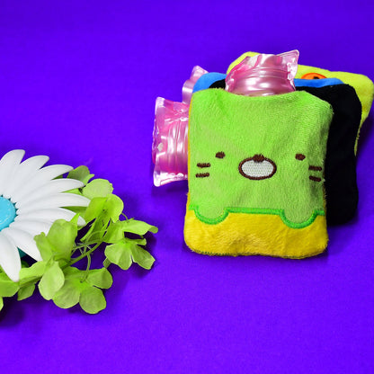 Green Hot Water Bag for pain relief, highlighting its compact size and design.