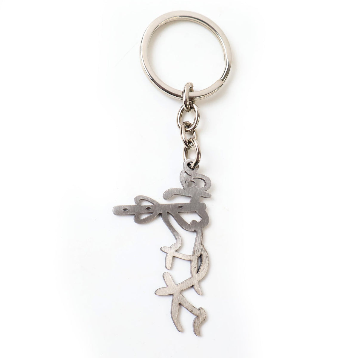 Compact devotional Krishna flute metal keychain in stainless steel