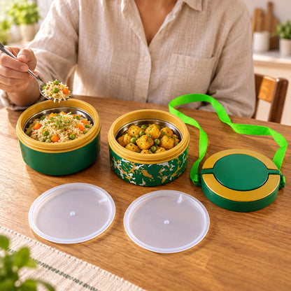 Kids lunch box set front view with sturdy flip-lock lid