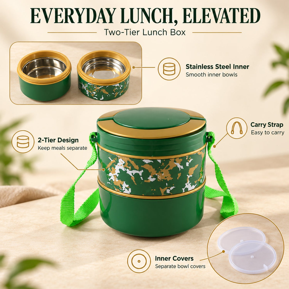 Compact kids school lunch box with utensil compartment